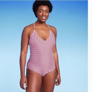 #M33 Kona Sol Women's Multi Red Ribbed One Piece Swimsuit